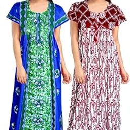 Women's Pure Cotton Nightwear Casual Nighty (Green Batik RED CHEEKU-73 XL)-image-65