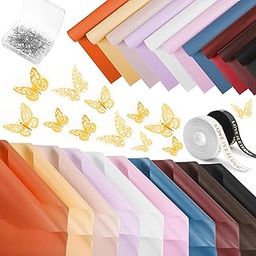 NESCCI 200 Sheets Flower Wrapping Paper - Waterproof Florist Bouquet Paper,70Ft Satin Ribbon, 36 Pcs 3D Butterflies 100 PCS Flower Pins for Wedding Birthday Gift DIY (10 Colors)-20