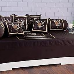 Rj Products Cotton Luxury Embroidery Diwan Set (Coffee, Standard) -Set of 8 Piece-image-9