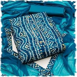 Women's Heavy Cotton Bandhani Print With Foil Work Unstitched Salwar Suit Dress Material With Chinon Bandhej Dupatta (Free Size_Multi Color)-picture-14