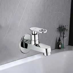 Exootica Silver Brass Bib Cock Tap with Wall Flange - Royal | Chrome Finish Wall-Mounted Water Tap for Bathroom, Kitchen & Outdoor Use-image-2
