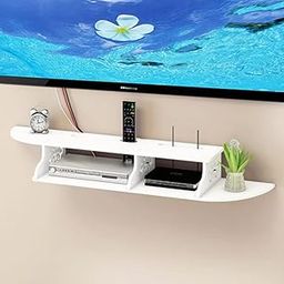 Gowky Set Top Box & DVD Stand Wall Mounted Floating TV Shelf TV Set-top Storage DVD Rack Sky Box Wall Frame (White)-image-17