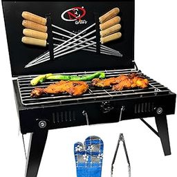 NE GRILLS Premium Charcoal Barbecue Grill for Home – 8 Skewers Stainless Steel BBQ Set with Free Tongs & Glove – Portable Barbeque Grill for Outdoor Cooking-picture-21