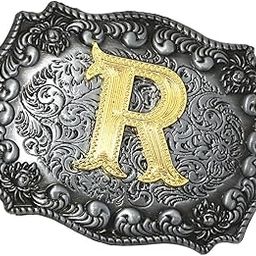 Western Cowboy Golden Initial Letter A-Z Metal Belt Buckle Men's Accessory R| Mens Accessories | Belt Buckles|1 Piece Of Belt Buckle-image-13