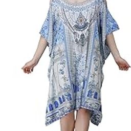 Short Round Jwelry Digital Printed | Georgette Kaftan | Vacation Wear | Beach Wear | Coverups | Kaftan Dress | for Women | Free Size [M-3XL] Multicolour-picture-38