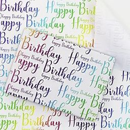 AccuPrints Birthday Wrapping Paper Sheet-6 Sheets For Party, Baby Shower-20 Inch X 30 Inch Pattern Happy Birthday-05, 6 count,White-8