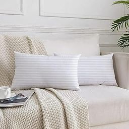 Premium Rectangular Very Soft Cushion 12x20 Lumbar Stripe Pillow Filler with Coordinated Set of 2 Cushion Fillers - Polyester Fiber Fill for Comfort and Style - White-11