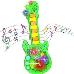 VGRASSP Mini Musical Gear Guitar Toy for Kids and Toddlers | Eight Key Switches, Piano Sound, Flashing Lights, Transparent Rotating Gear Mechanism | Color As Per Stock-25