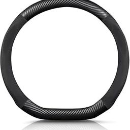 Jukmen Carbon Fiber & Microfiber PU Leather Steering Wheel Cover Anti-Slip Car Steering Wheel Protector Breathable Sweat Absorbent Sport for Diameter 38cm（15"）-Black-image-73