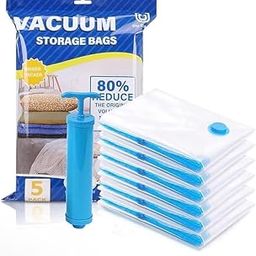 Camin Compression Storage Bags, 5 Pack Large+Medium+Small Sizes, Vacuum Sealing for Clothes Storage, Bedding, Comforters, Blankets | Airtight Reusable ziplock Bag with Travelling Hand Pump-image-64