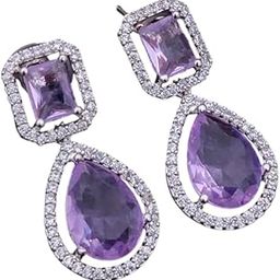 Green A.D Daymond Dilver Dolish Earings Crystal Studded Silver Plated Teardrop Shaped Fashion Stylish Jewellery Gift for Girls & Women-image-2