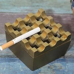 PURI - Aluminium Cigar/Cigarette Ashtray,9 GRIDS/Holes, Windproof Tabletop, Brass Antique Finish - Hand Crafted in India-image-53