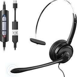 Voistek USB Mono Headset with Microphone for Laptop PC, Wired Single Ear Headphone with Noise Cancelling Mic, Work Headphones for Computer, Mac, Office, Zoom, Call Center-image-39