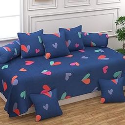 CHHILAKIYA 5D Diwan Set 8 Pieces Pure Cotton Designer Heart Printed Standard Diwan Bedsheet (1 Single Bedsheet, 2 Bolster Covers, 5 Cushion Covers) (Blue)-image-80