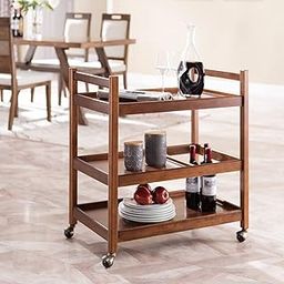 Khezzart 3-Tier Solid Wood Rolling Bar Cart Wine Serving Cart, Wheels,Utility Cart, Kitchen Storage Cart, Seasoning Rack on Wheel,for Dining Room Wine Serving Trolley (3 Tier, Brown Finish)-image-69