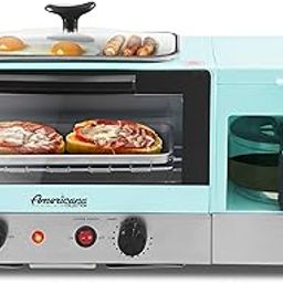 Americana Slice, Griddle with Glass Lid 3-in-1 Breakfast Center Station, 4-Cup Coffeemaker, Toaster Oven with 15-Min Timer, Heat Selector Mode, 2, Blue-picture-28