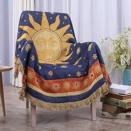 50 X 70 Double Sided Cotton Woven Couch Throw Blanket Featuring Decorative Tassels - Sun Moon Stars, Yellow/Blue by Beautiful-tech-image-30