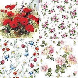Flowers Decoupage Tissue F Pk/20 (5 Each) 33x33cms by Ambiente Luxury Papers Made in Netherlands-image-0
