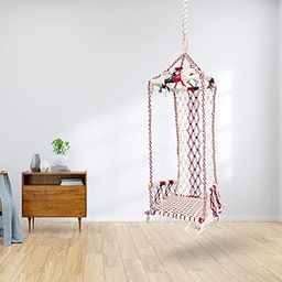 Curio Centre Hammock Macrame Cotton Hanging Maharaja Swing Chair with Accessories (55Cm x 55Cm x 84Cm, Red)-image-64