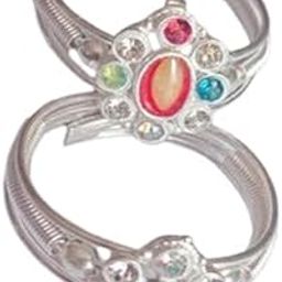 Brass Thumb Toe Ring for Women & Girls | Oval Red Center with Multicolor Stones | Adjustable Ethnic Foot Ring for Wedding, Party & Daily Use-image-84
