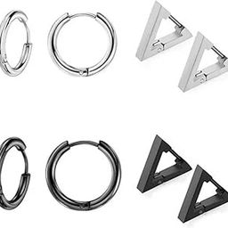 Combo 5mm Classic Silver & Black Plain Thin Huggie Hoop Ear Lobe Earrings & Stainless Steel Earrings Stud For Men Women(2Pairs)-image-80