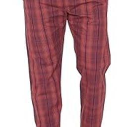 Men's Plaid Cotton Pyjama Pants, Drawstring Waist, Red and Navy Check Pattern-image-74