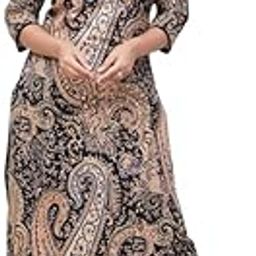 Women's Paisley Print Kurta Palazzo Set, 3/4 Sleeve, Black and Beige, Traditional Indian Ethnic Wear-image-83