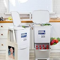 Shopurb Kitchen Trash Can With Wheel, Open-Top - Recycle Sorting Bin for Household Dry and Wet Waste Separation, Classification-1