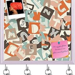 ArtzFolio Alphabet Bulletin Notice Pin Board | Vision Soft Board | Inbuilt Key Holder Hooks | White Frame 8 x 8 inch (20 x 20 cms)-23
