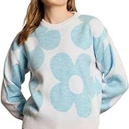 Women Floral Printed Round Neck Drop-Shoulder Sleeves Acrylic Ribbed Hem Regular Pullover-picture-9