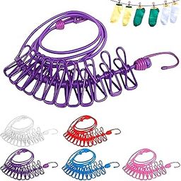 VERAT 2 Piece Cloth Drying Rope/Elastic Rope with Hook/12 Clip Elastic Hanging Rope/Stretchable/Clothesline/Portable Cloth Dryer/Kapde Sukhane Ki Rassi/Travel Home Outdoor(Multicolour), Assorted-image-49