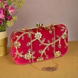 Kuber Industries Clutch Purse | Wedding Clutch | Party Hand Purse | Women?s Clutch Purse | Detachable Chain Purse | Wallet Hand Bag | Lock System Hand Bag | Pink-40