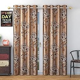 Galaxy Home Decor Premium Floral Tree Printed Semi Transparent Curtains for Window 5 Feet, Pack of 2, Brown-image-70