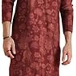 Mens Kurta Churidar Set|Cotton Blend Indo-Style Printed Pattern Mens Ethnic Wear|Regular Fit Mandarin Collar Long Sleeves-image-11