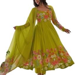 Neon Color Floral Print Organza Three Piece Anarkali Suit-picture-52