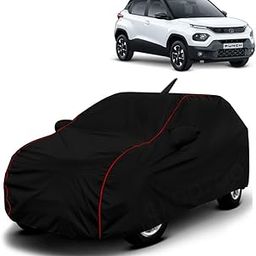 GROOFOO Water Resistant Car Body Cover Compatible with Tata Punch | Triple Stitched Bottom Elastic Dustproof UV Heat Scratch Resistant Full Body Vehicle Protection Cover (Black Red)-image-14