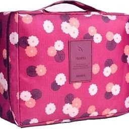 Nylon Multipurpose Travel Cosmetic Makeup Pouch | Multi Pockets Toiletry Bags & Travelling Pouches| Inner Ware Storage Organizer & Wash Bag for Women - Maroon Flower (Size: 21x16x08 cm)-image-21