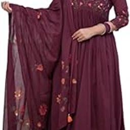 Women's Cotton Embroidered Long Anarkali Kurti with Pant and Dupatta Set-36