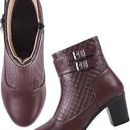 Attractive Ankle Length Block Heel Boots Comfortable Trendy Zipper Boots for Womens & Girls-image-11