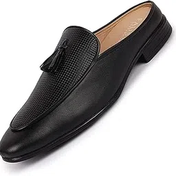 fausto Men's Back Open Tassle Leather Slip On Shoes for Outdoor|Evening|Festive|Occasions|Comfort|Lightweight with TPR Sole (6-13 UK)-picture-25