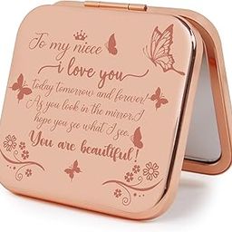 PDOZV Small Compact Mirror, Rosegold Square 2.8”×2.8” Metal Frame Smooth Style Double Sided Mini Magnifying 1X/2X Mirror for Purse Can be Used as Gifts for Woman (RGNe02)-55