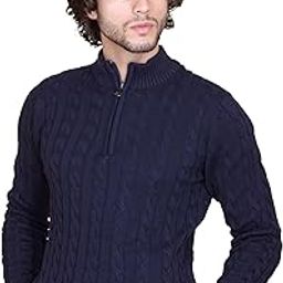 Men High Neck Zipper Full Sleeve Woolen Cable Knitted Winter Sweater-image-15