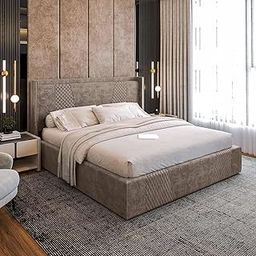 CRIGE Modern Upholstered Queen Size Bed with Headboard for Bedroom | Wooden Double Bed Cot Palang Furniture with Box Storage for Living Room | Hotel (Smokegrey, Queen Size)-image-54