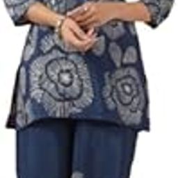 Women's Blue Printed Russian Silk Co-ord Set-image-96
