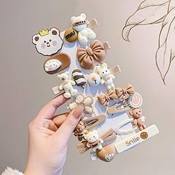 Lupro Hair Pins for Baby Girls Hair Styling Cute Toddler Clips with Teddy Flowers Bows Fruits Rainbows Cartoons and Hearts, Set of 14 (Brown)-image-76