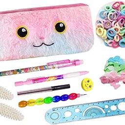 Krisus 10pcs Unicorn Stationery Combo Set for Girls Fur Pouch & 3 Pencils, Paper Soap, Scale, Eraser, 20 Rubber Band, 2 Hair Clip Return Gift in Bulk Rakhi Gfit Birthday Return Party Favor for Girls-image-90