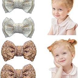 QUILBOOL Baby Girls Hair Bows Clips, Mini Hair Bow Ribbon Hair Bows With Alligator Bow Clips For Baby Girls Toddler Kids, barrettes Pigtail Bows Hair Accessories for Toddlers (2 pair White + Brown)-image-80