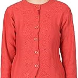 Women Woolen Round Neck Sweater Heavy Front Long Kadai Cardigan Winter Wear Pure Wool Cardigan for Women Free Size Cotty Warm Cardigans with Side Pockets (XL, Carrot)-image-20