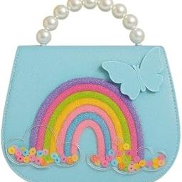 Rainbow Design Kids Handbag with Pearl Handle, Butterfly Accent, Blue-image-12