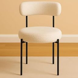 Wooden Twist Stylish Upholstered Boucle Dining Room Chair Mid-Century Modern Kitchen Chairs with Curved Backrest, Ergonomic Design, Sturdy Black Metal Legs - Ideal for Dining Room, Living Room (White)-image-75